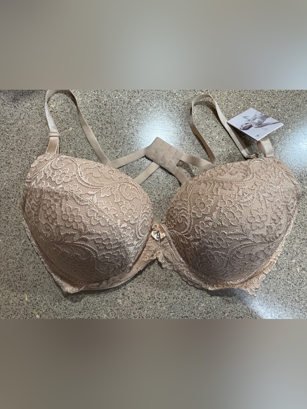smart & sexy Beige Lace Push-Up Bra with Strappy Front